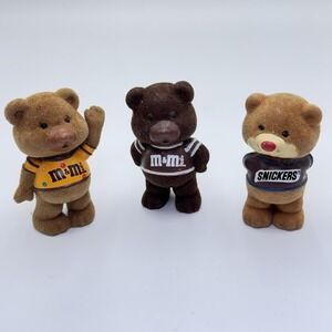3 VTG 1987 Mars Flocked Fuzzy Teddy Bear Plain And Peanut M&Ms + Snickers Candy